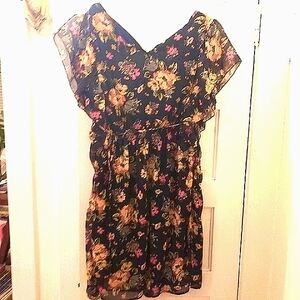 Pure Energy Womens 2X Fall Floral Navy Midi Dress